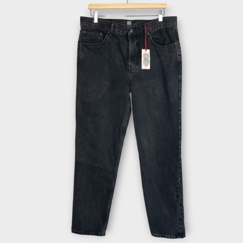 BDG Urban Outfitters Dad Heritage Jeans 34x34 Slim Fit Cropped Button Fly Black